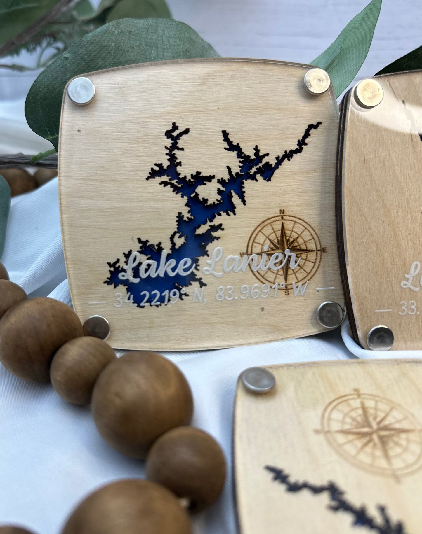 Handcrafted 3D Wooden Lake Coasters - Arkansas