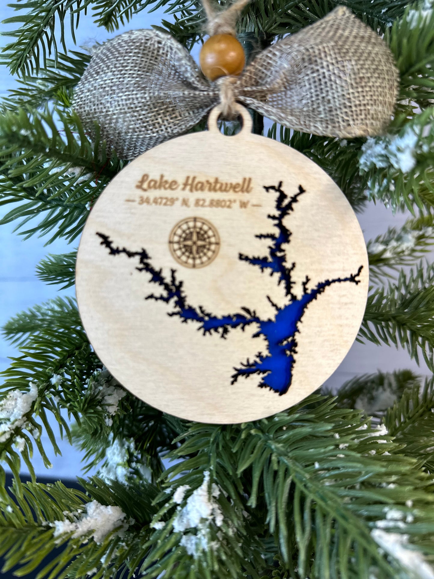 Handcrafted 3D Wooden Lake Ornament - South Carolina