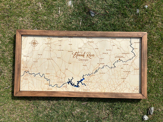 Etowah River 3D Framed Picture Map,  Wooden Engraved Map
