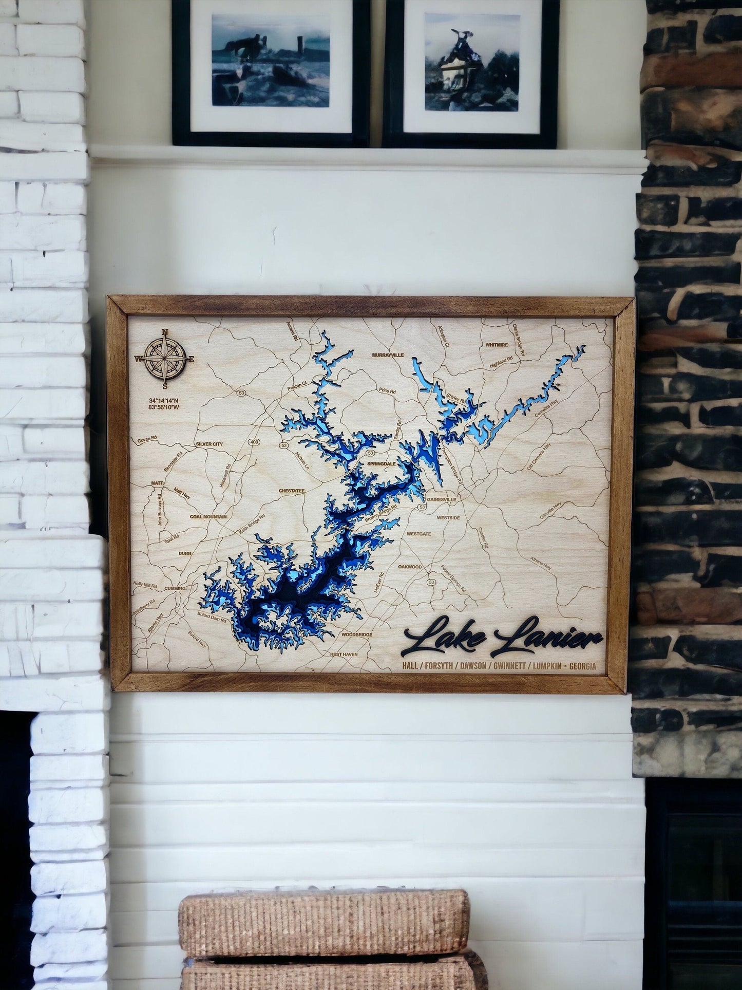 Lake Oconee 3D Framed Picture Map, Wooden Engraved Map